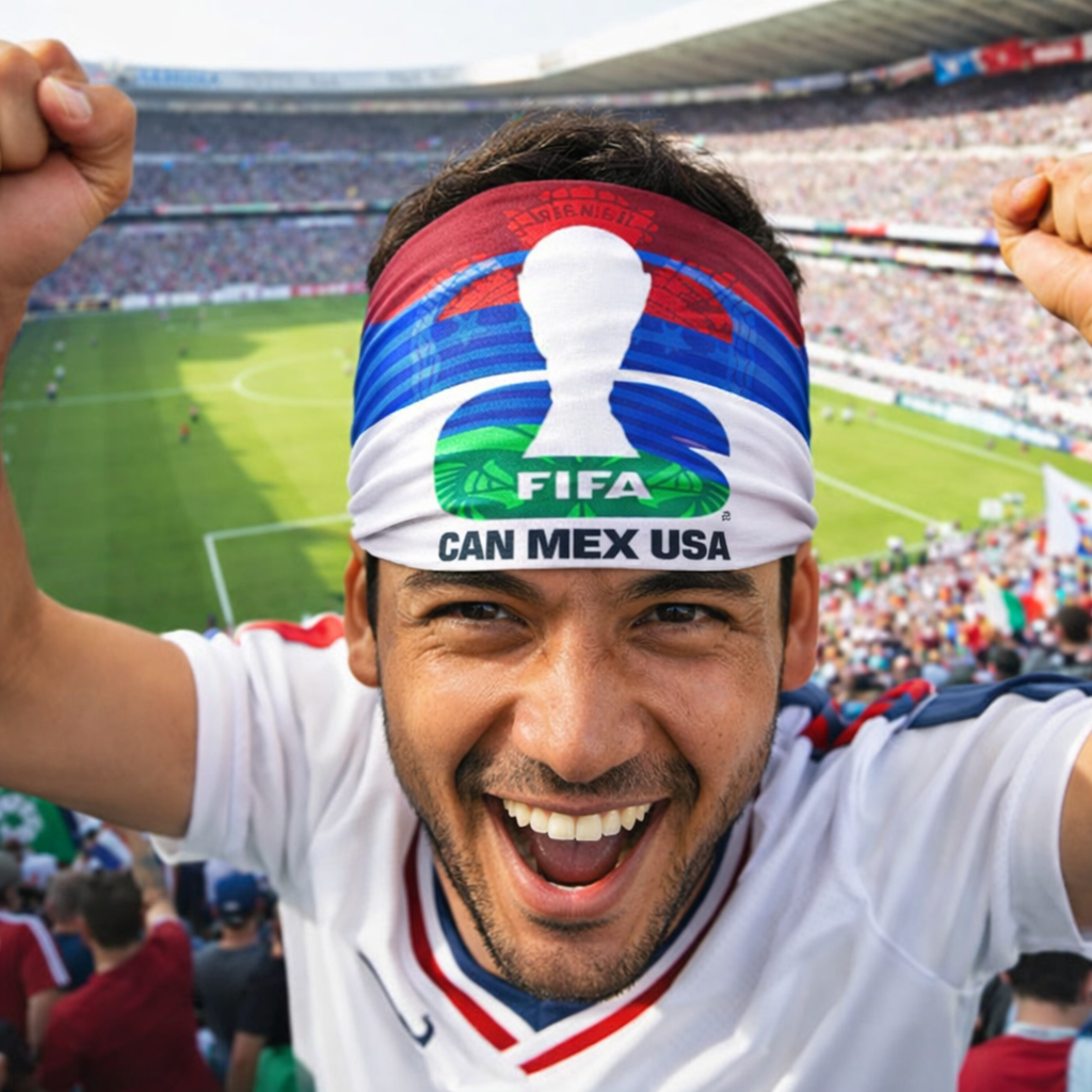 FIFA World Cup 2026™ Official Licensed Bandana | 100% Cotton | CAN MEX USA Logo Design | 56 x 56 cm | Unisex | Soccer Fan Accessory