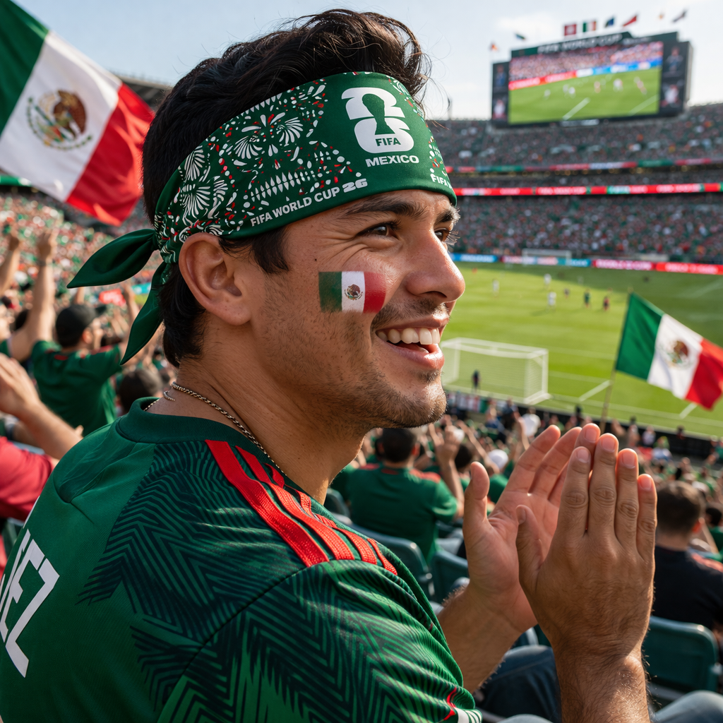 FIFA World Cup 2026™ Official Licensed Mexico Bandana | 100% Cotton Green Scarf | 56 x 56 cm | Mexican Soccer Fan Accessory
