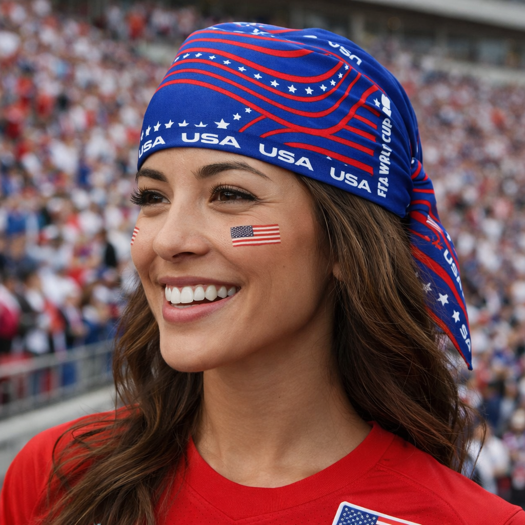 FIFA World Cup 2026™ Official Licensed USA Bandana | 100% Cotton | Red White & Blue Scarf | 56 x 56 cm | USA Soccer Fan Accessory