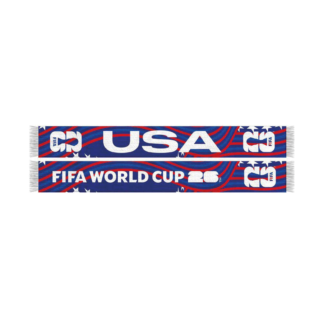 FIFA World Cup 2026™ Official Licensed Soccer Scarf | USA | Red White & Blue | 150 x 19 cm | Polyester Bird-Eye Finish | Tassels on Both Ends