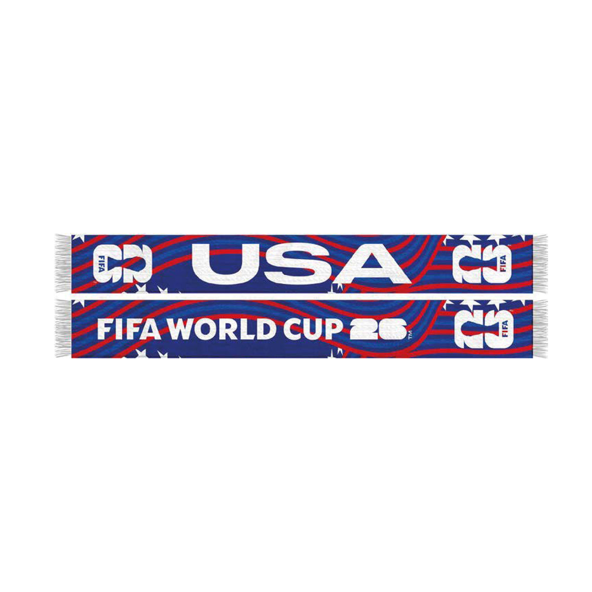 FIFA World Cup 2026™ Official Licensed Soccer Scarf | USA | Red White & Blue | 150 x 19 cm | Polyester Bird-Eye Finish | Tassels on Both Ends