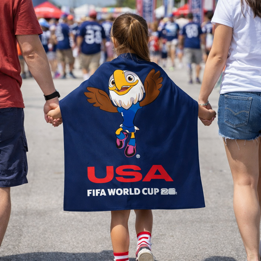 FIFA World Cup 2026™ Official Licensed Kids Cape | USA | Clutch Mascot | 70 x 90 cm | Blue | Polyester Flag Cape