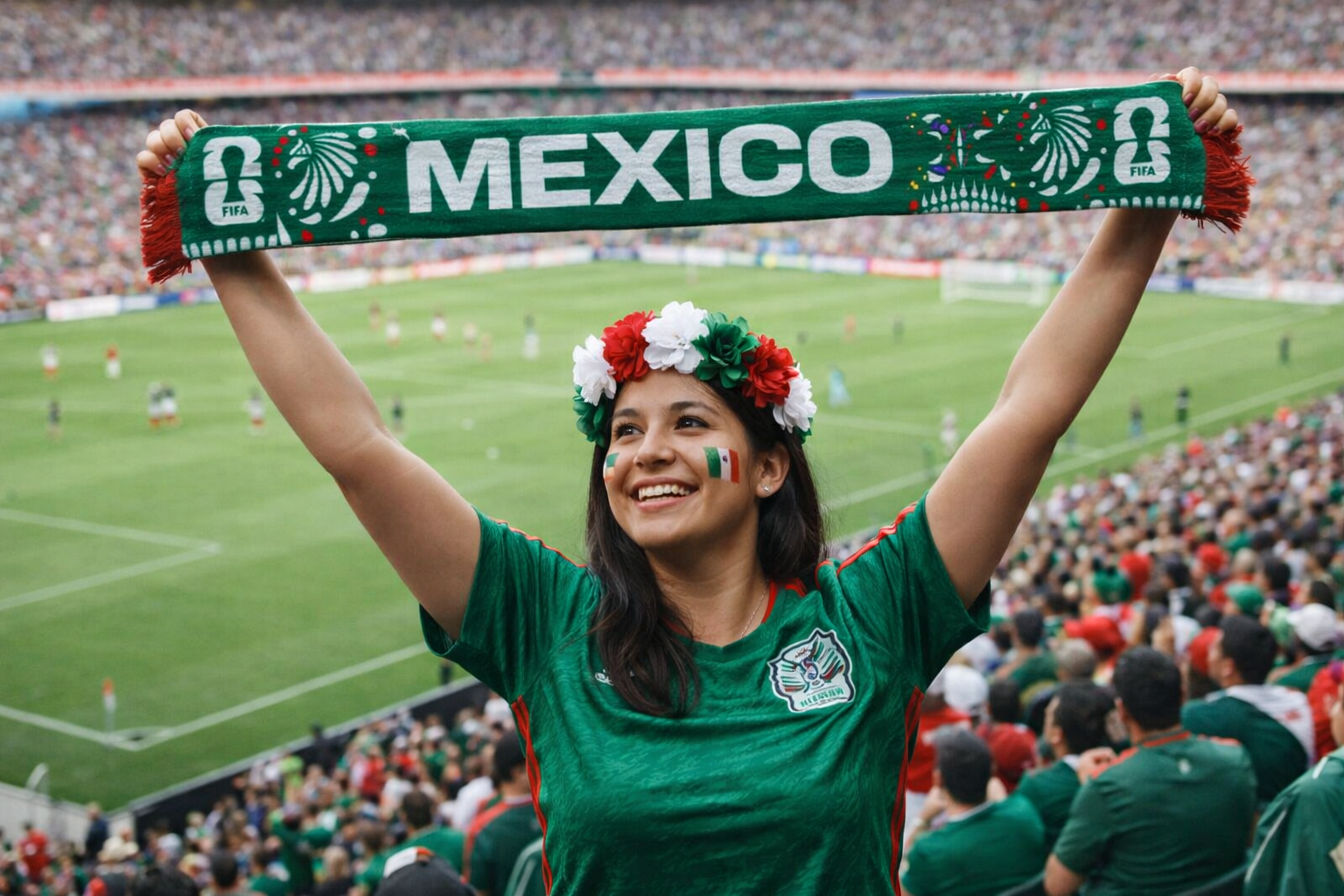FIFA World Cup 2026™ Official Licensed Mexico Soccer Scarf | Green White & Red | 150 x 19 cm | Polyester Bird-Eye Finish | Tassels on Both Ends | El Tri